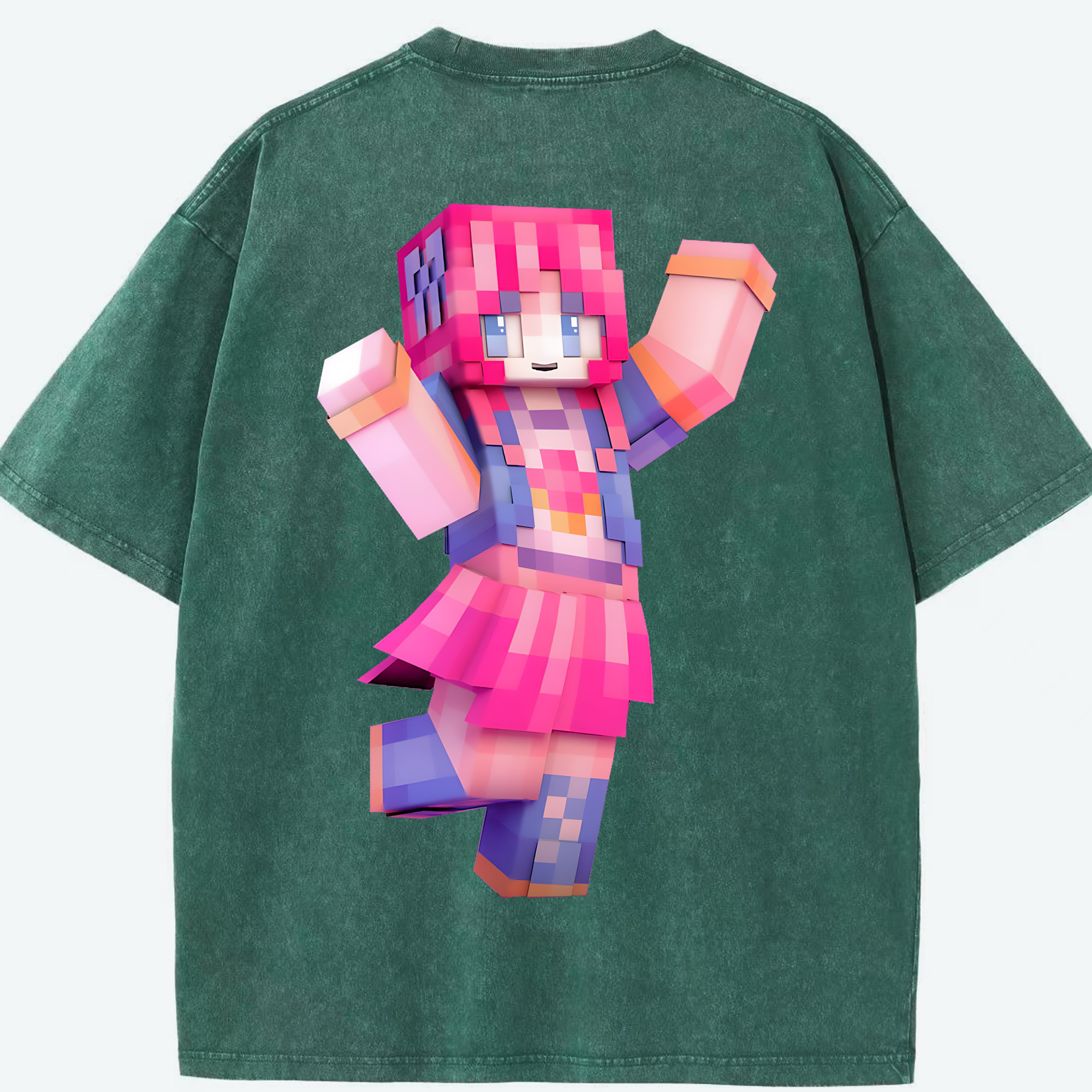 （画像用） マインクラフト ブロックの世界 Minecraft MC Block world 綿100% ヴィンテージ風 半袖Tシャツ（背面プリント）